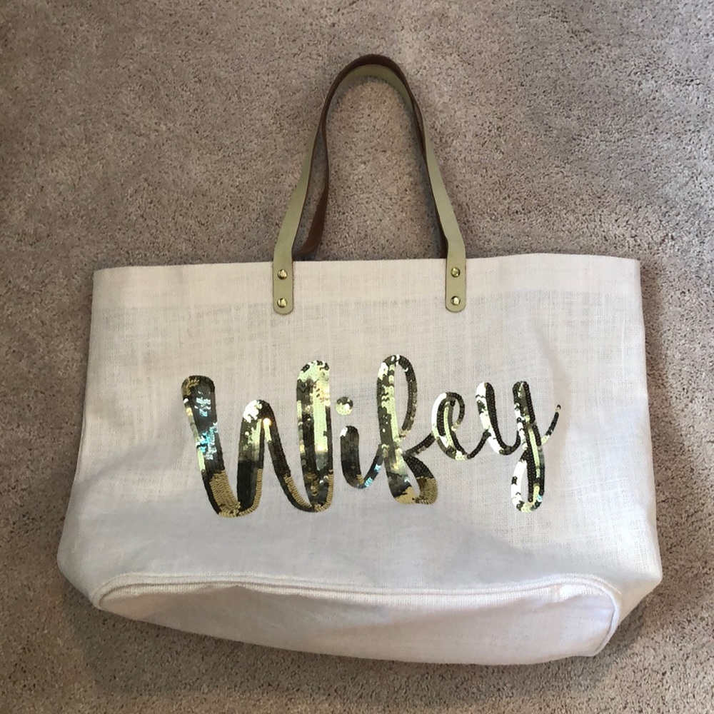 Sequins “wifey” canvas bag